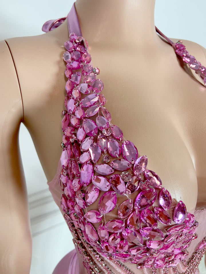 Rosy Glamour Rhinestone Dress