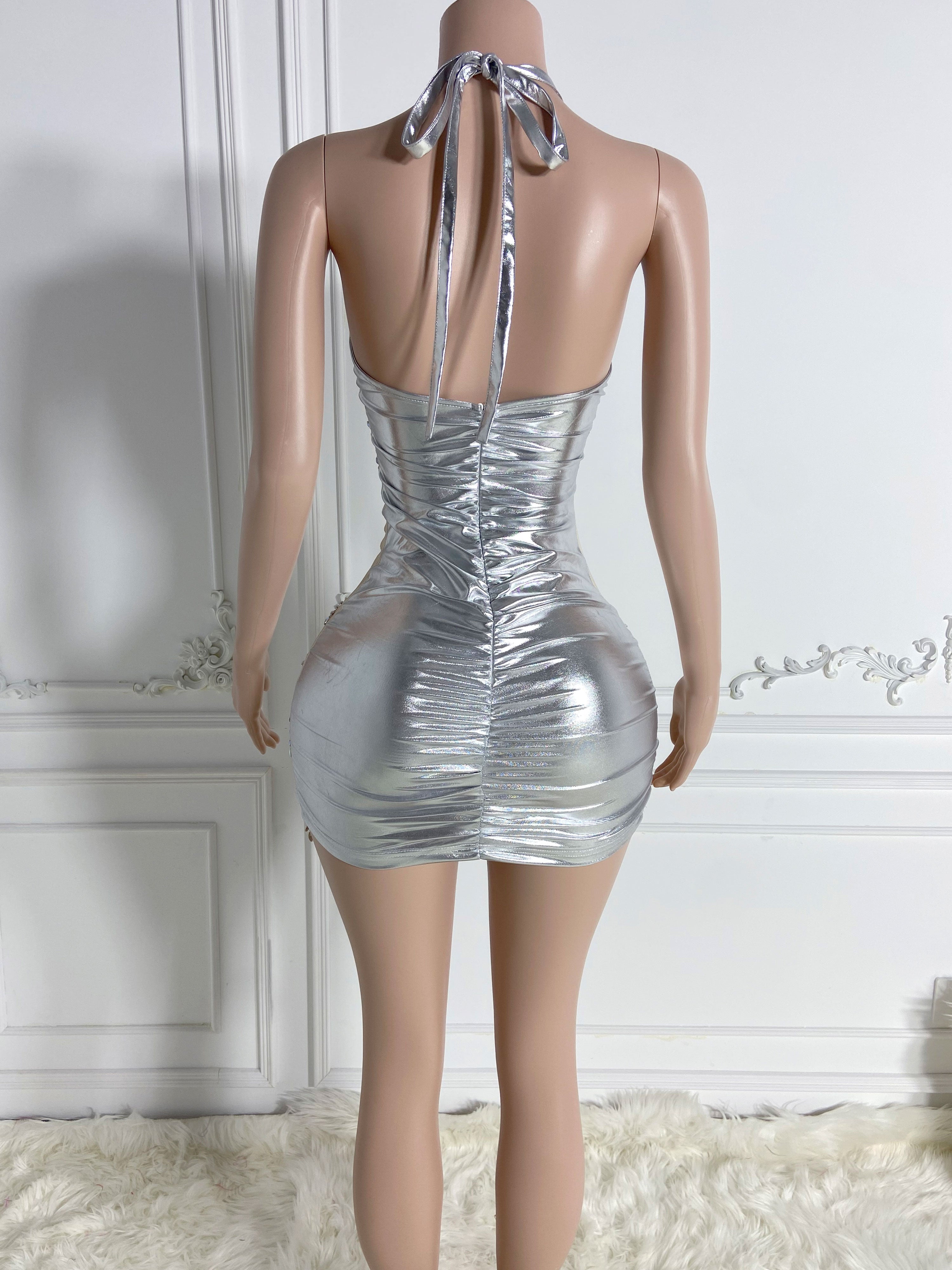 Silver V-Neck Dress