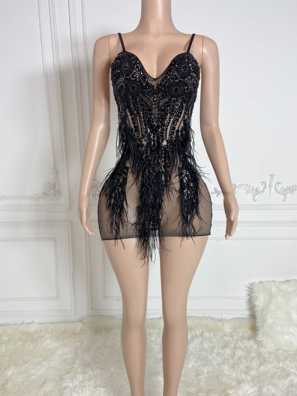 Midnight Glam Feather Dress
