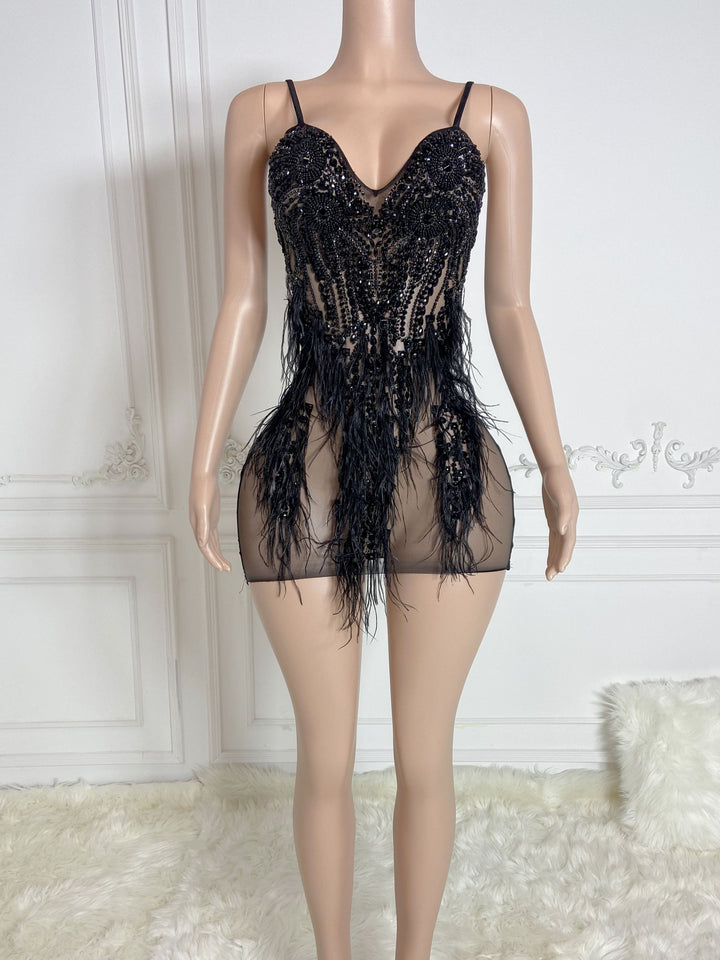Midnight Glam Feather Dress