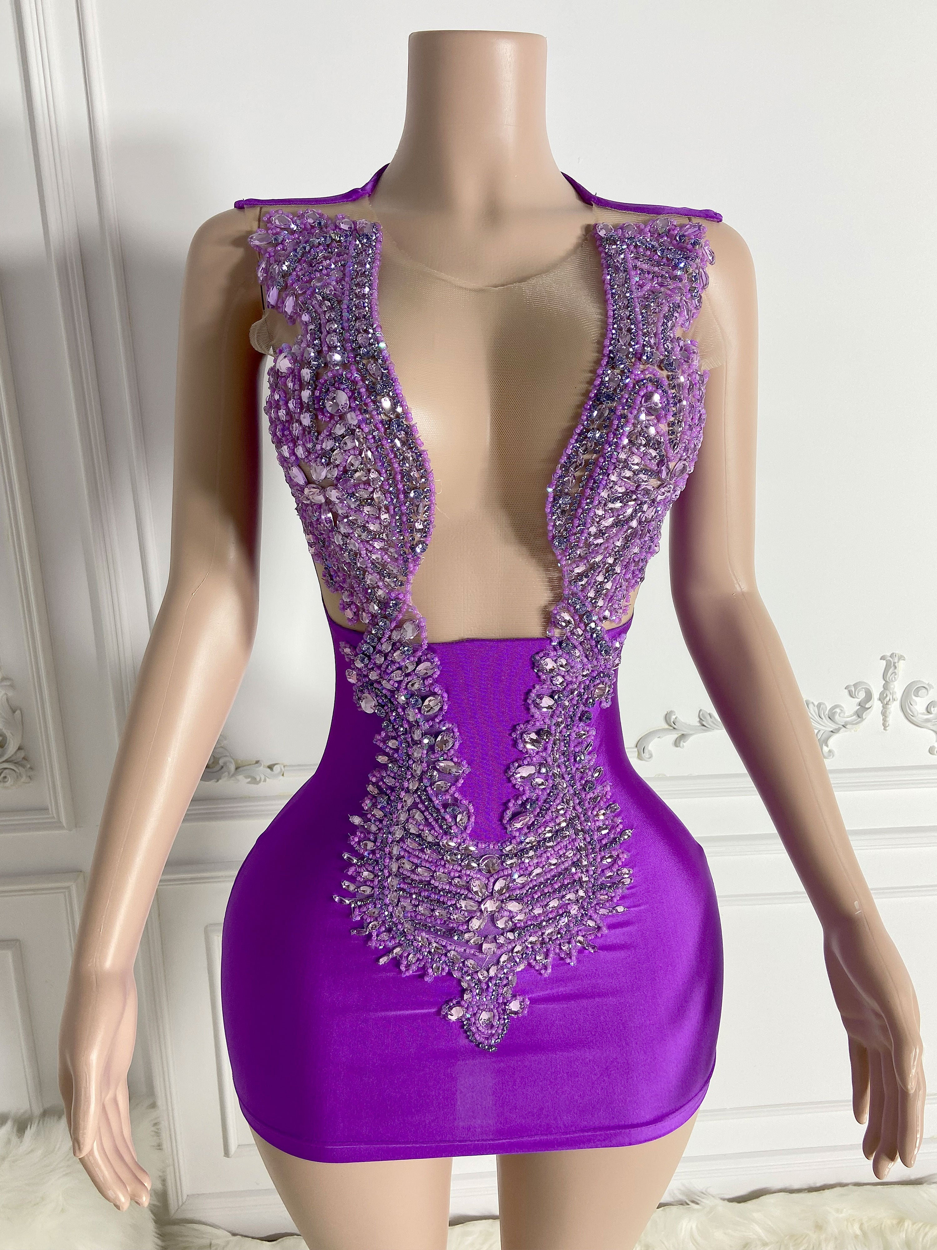 Purple Sheer Elegance Mini Dress