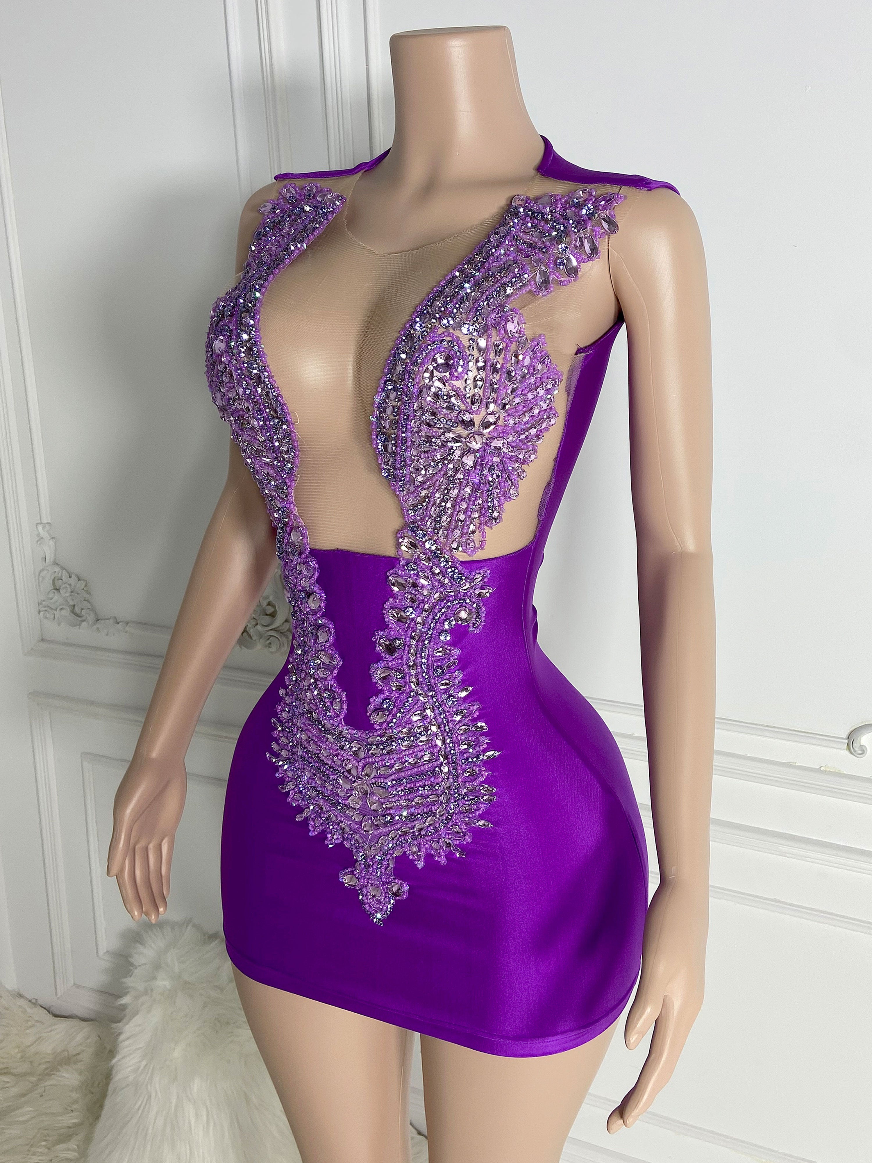 Purple Sheer Elegance Mini Dress