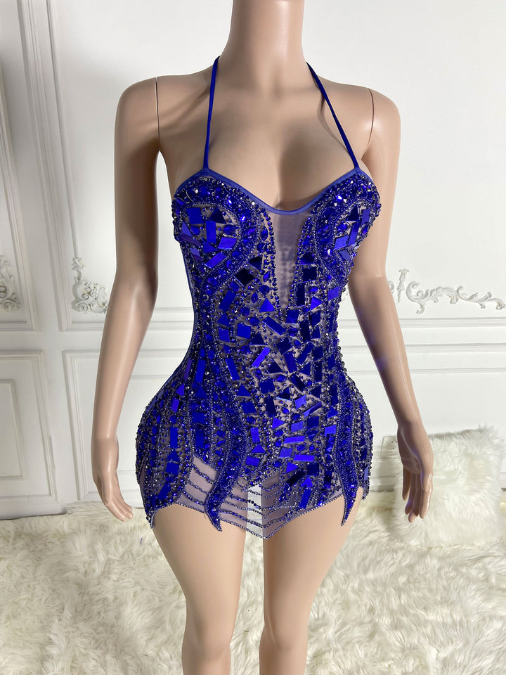 Blue Big Rhinestone Dress