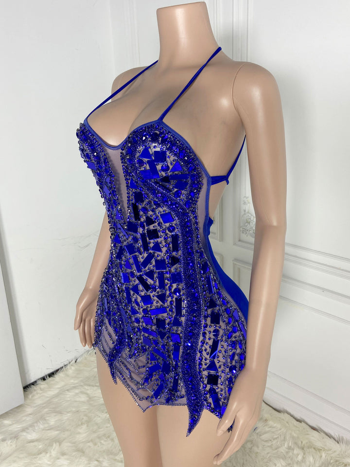 Blue Big Rhinestone Dress