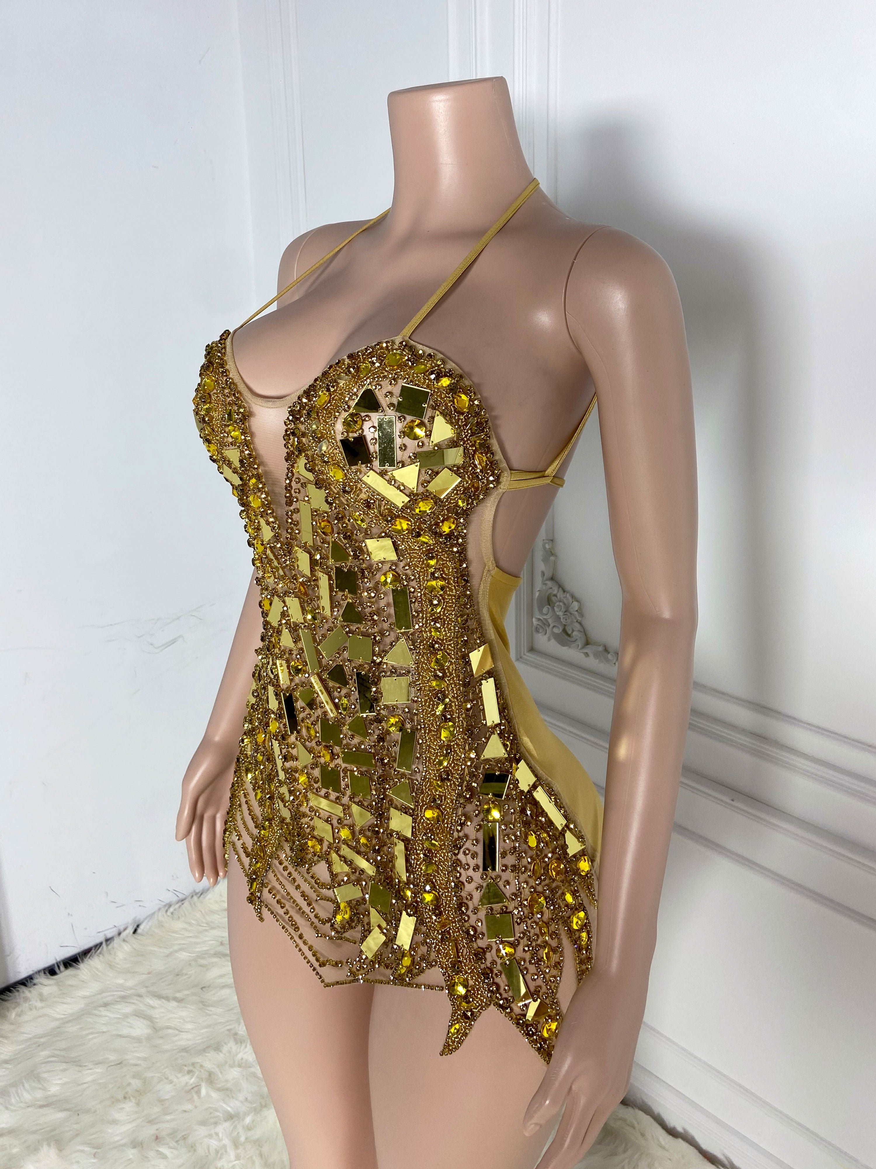 Golden Glitz Backless Dress
