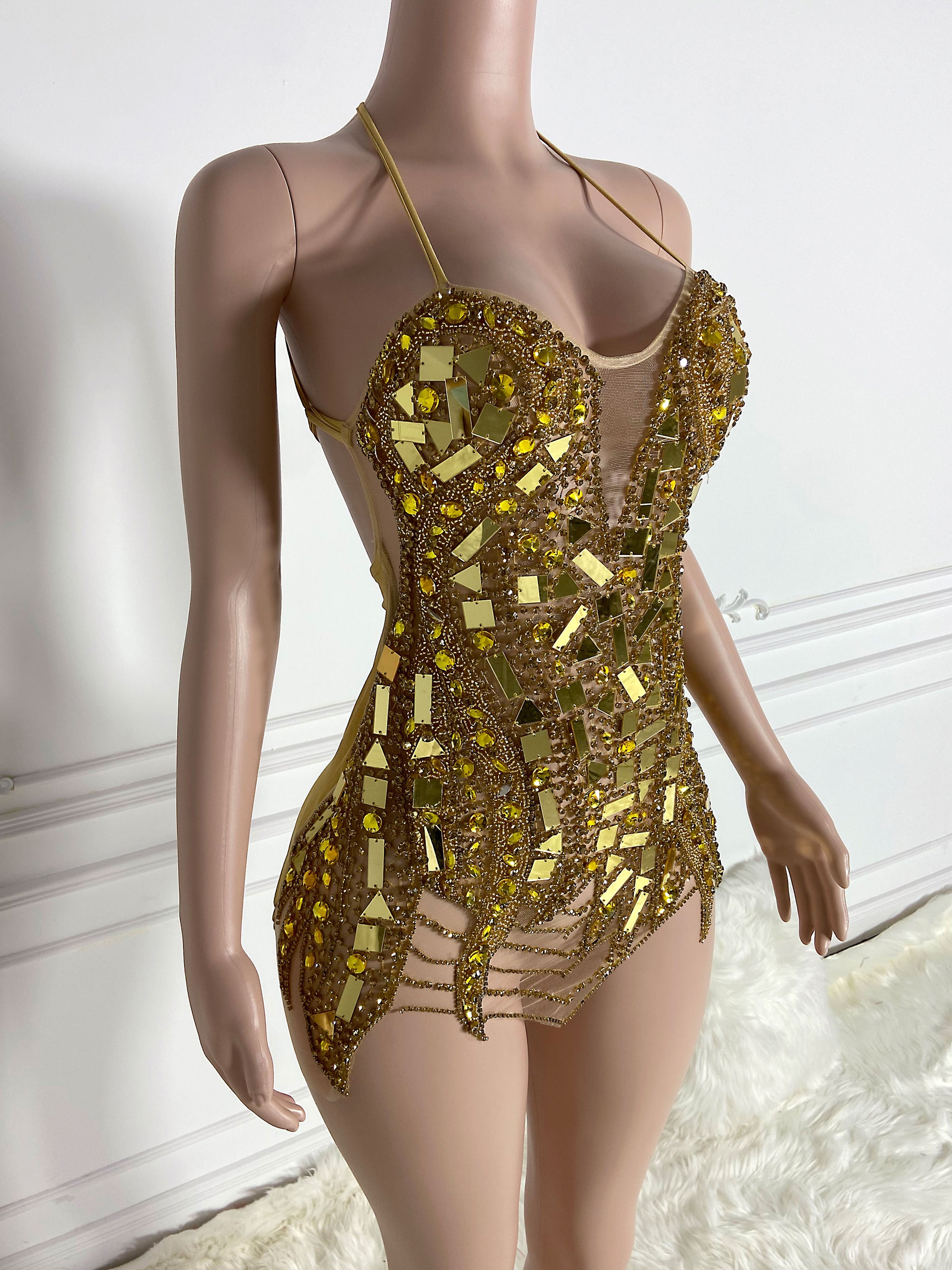 Golden Glitz Backless Dress