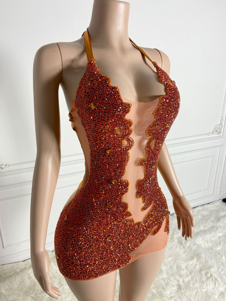 Orange Low Cut Mini Dress