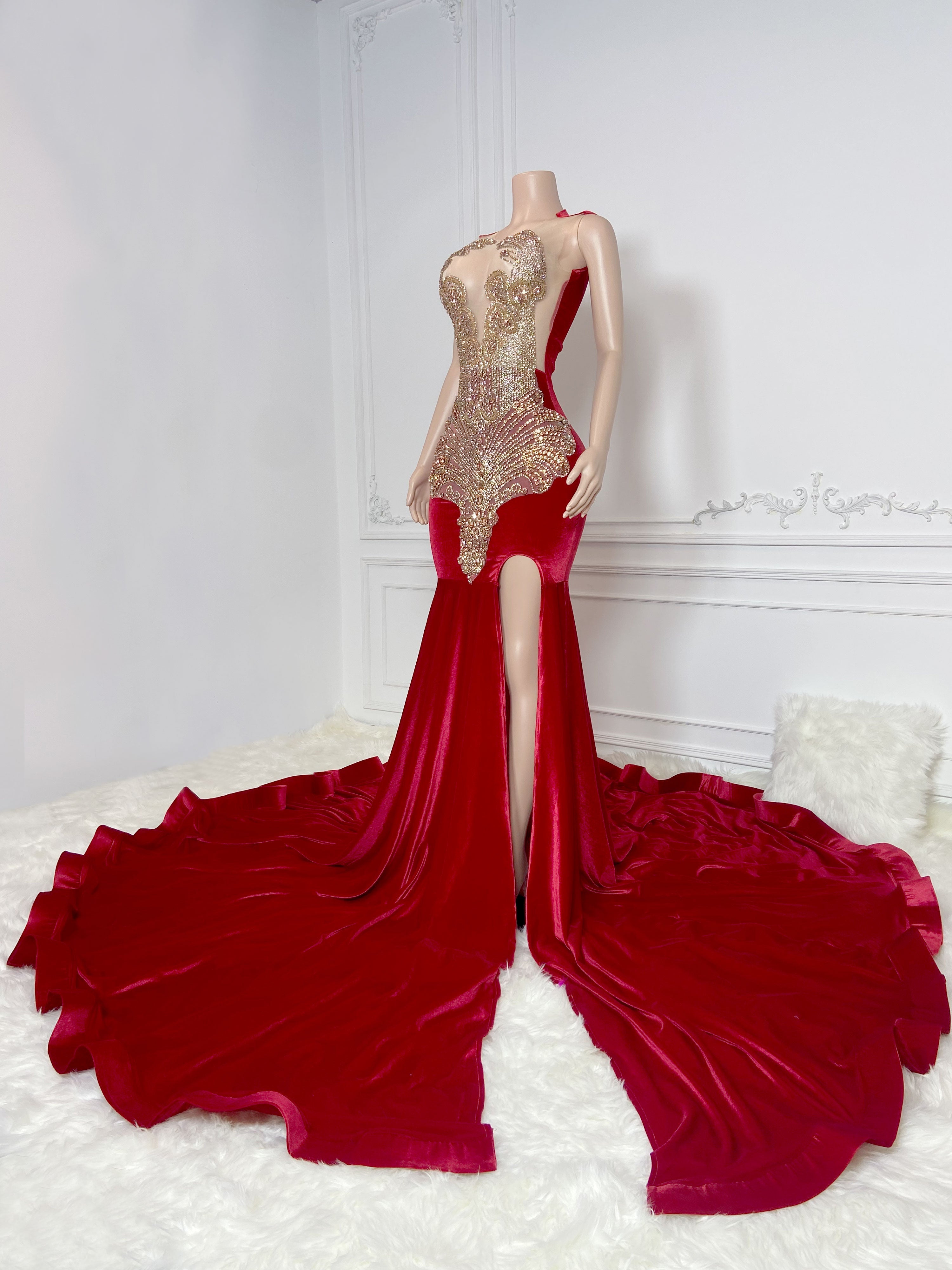 Rose & Gold Velvet Maxi Dress