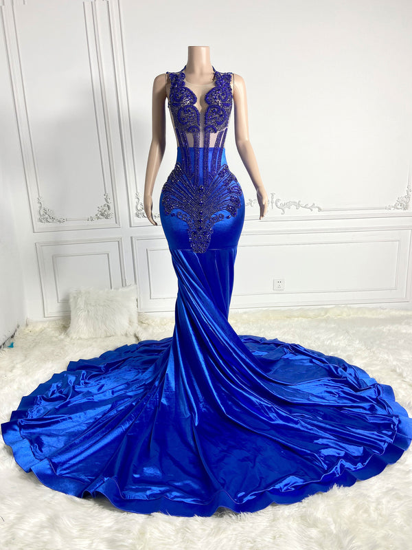 Royal Blue Satin Zippered Gowns