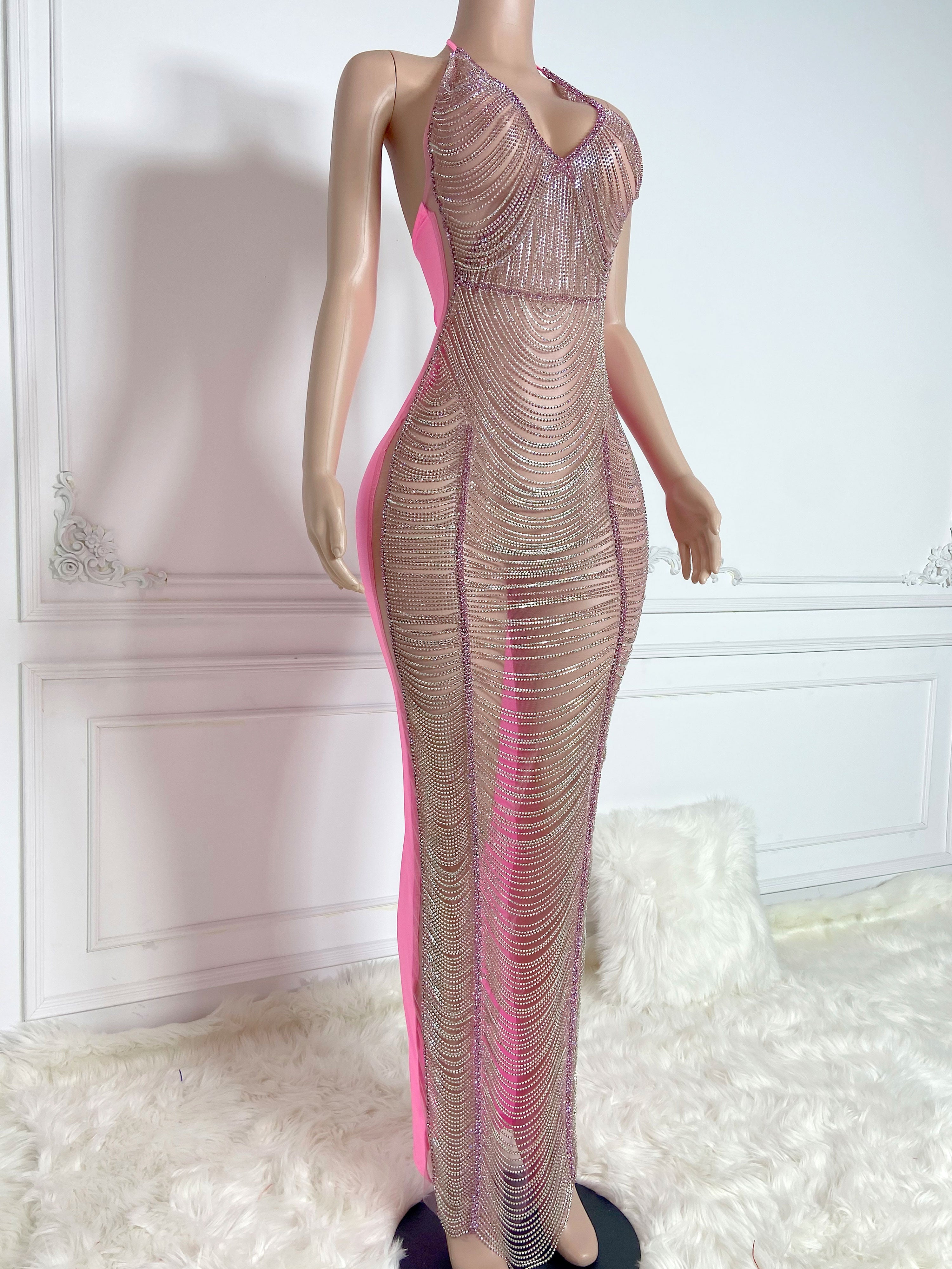 Pink Halter Glam Long Dress