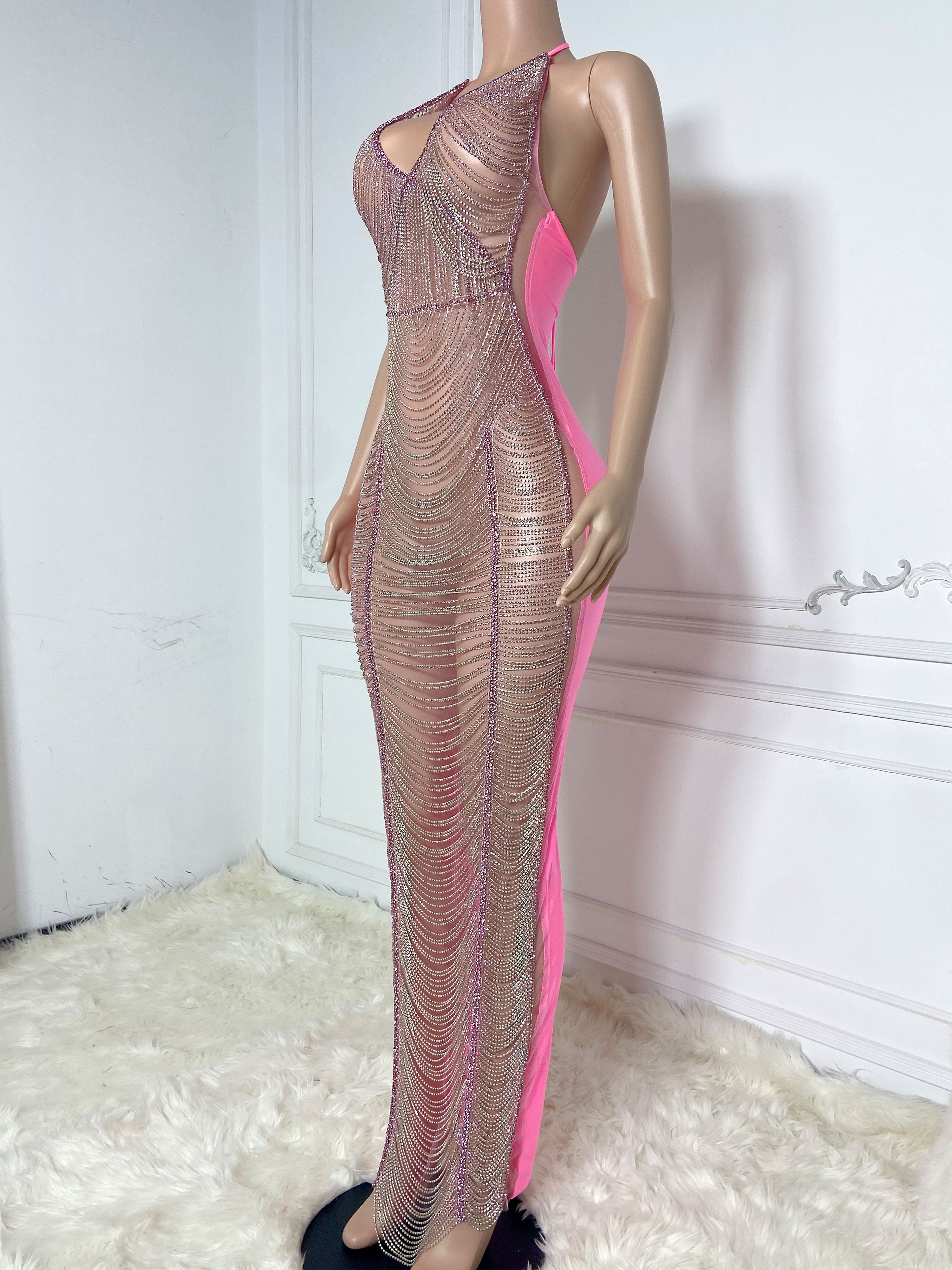 Pink Halter Glam Long Dress