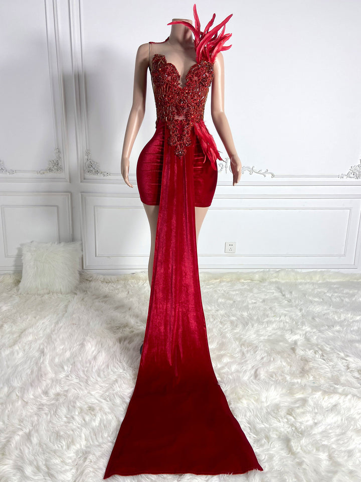 Feathered Sleeveless Mini Dress