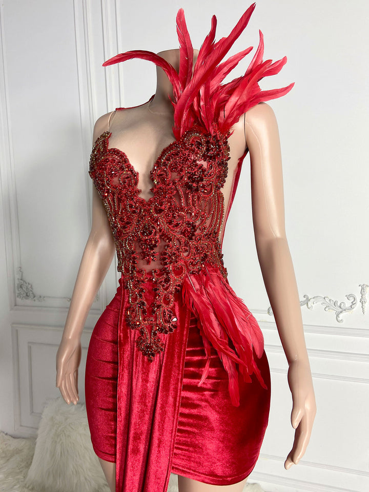 Feathered Sleeveless Mini Dress