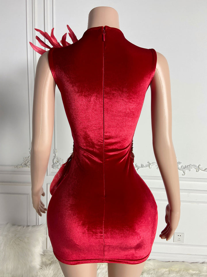 Feathered Sleeveless Mini Dress