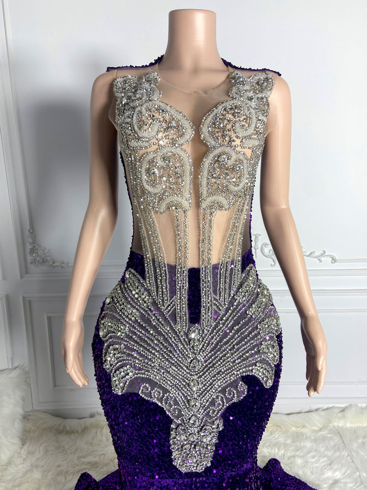 Silver Sequined Maxi Gown