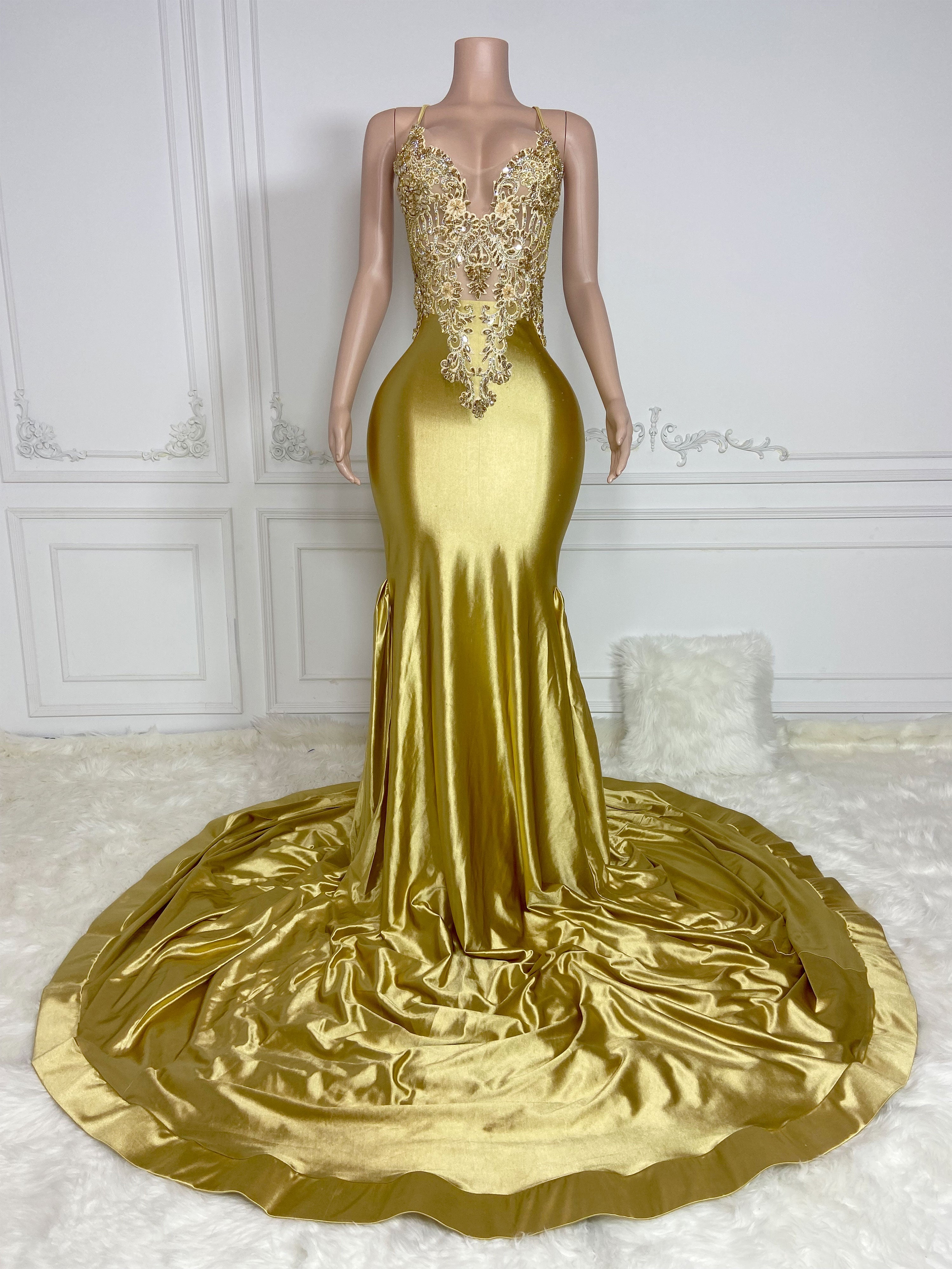 Golden V Neck Elegance Gown