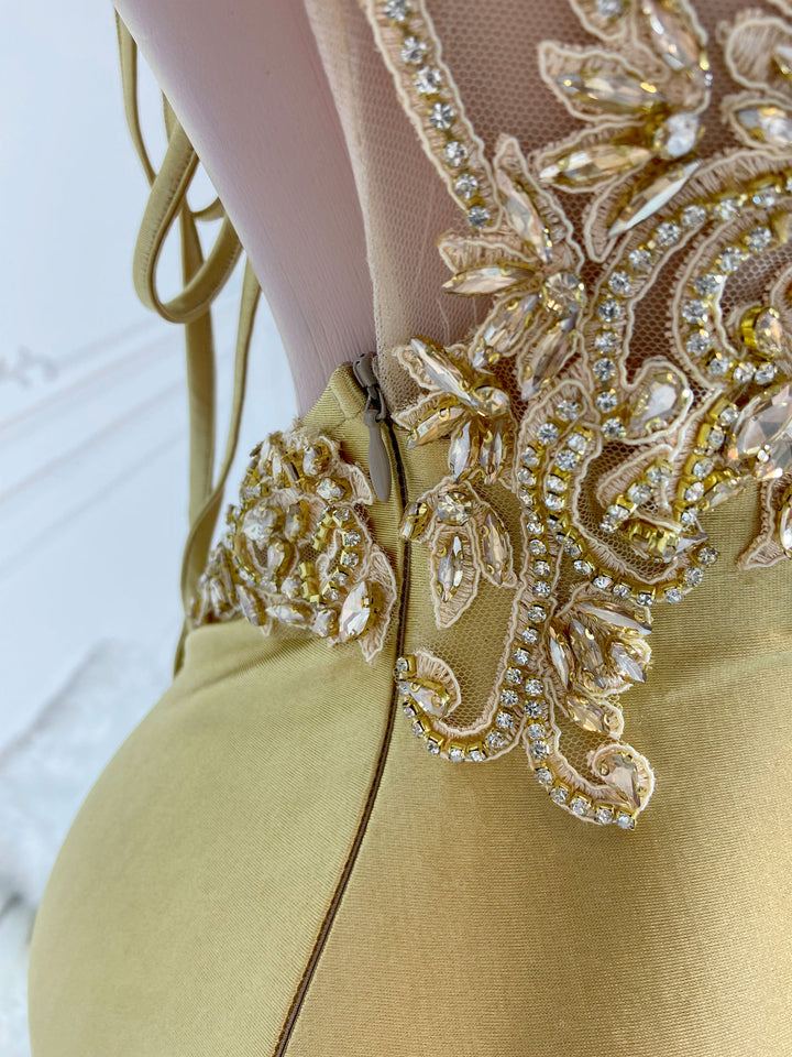 Golden V Neck Elegance Gown