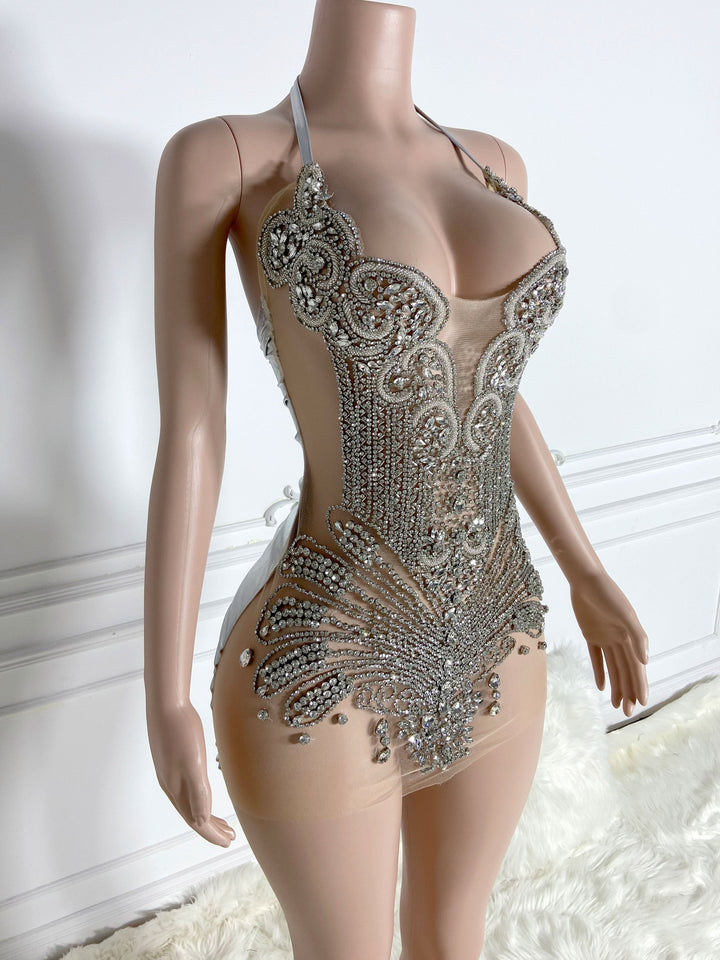 Silver Beads Wrinkles Dress