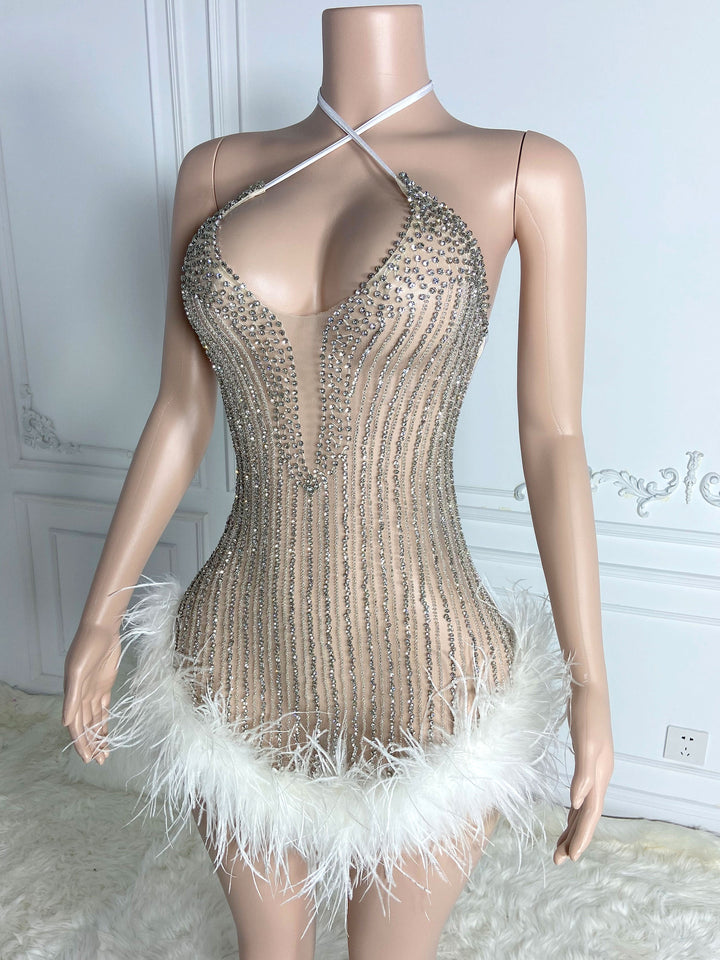 Feather Halter Mini Dress