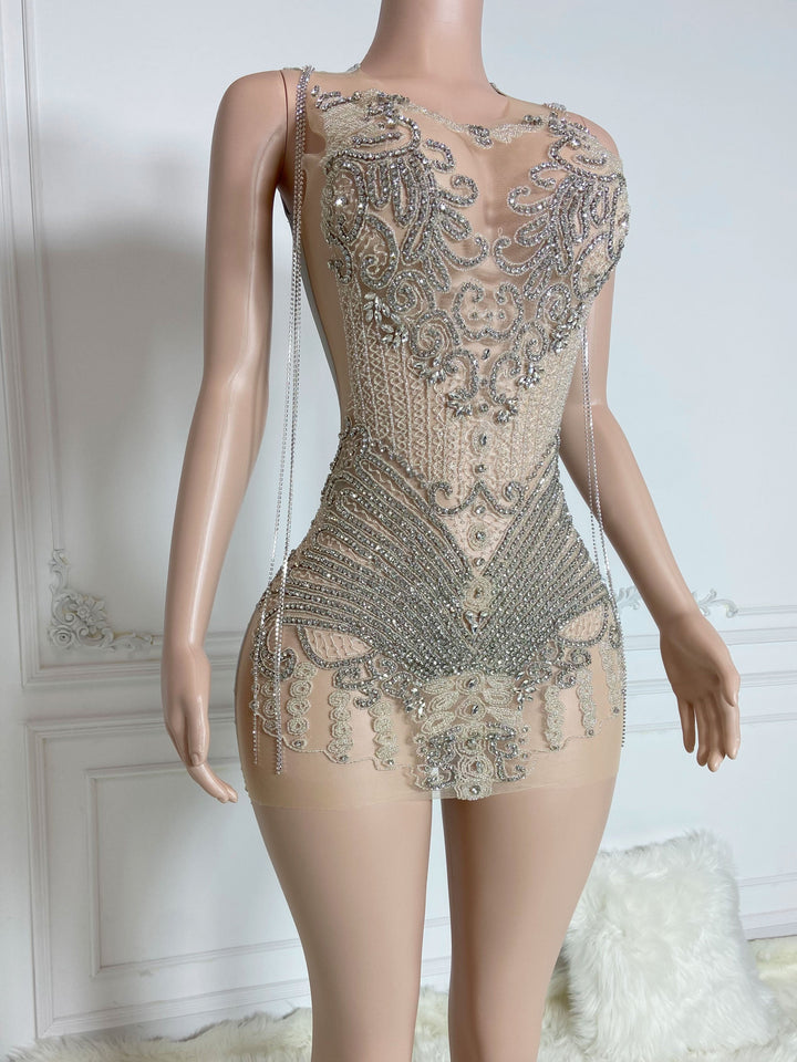 Silver Sparkle Chain Sleeveless Dress