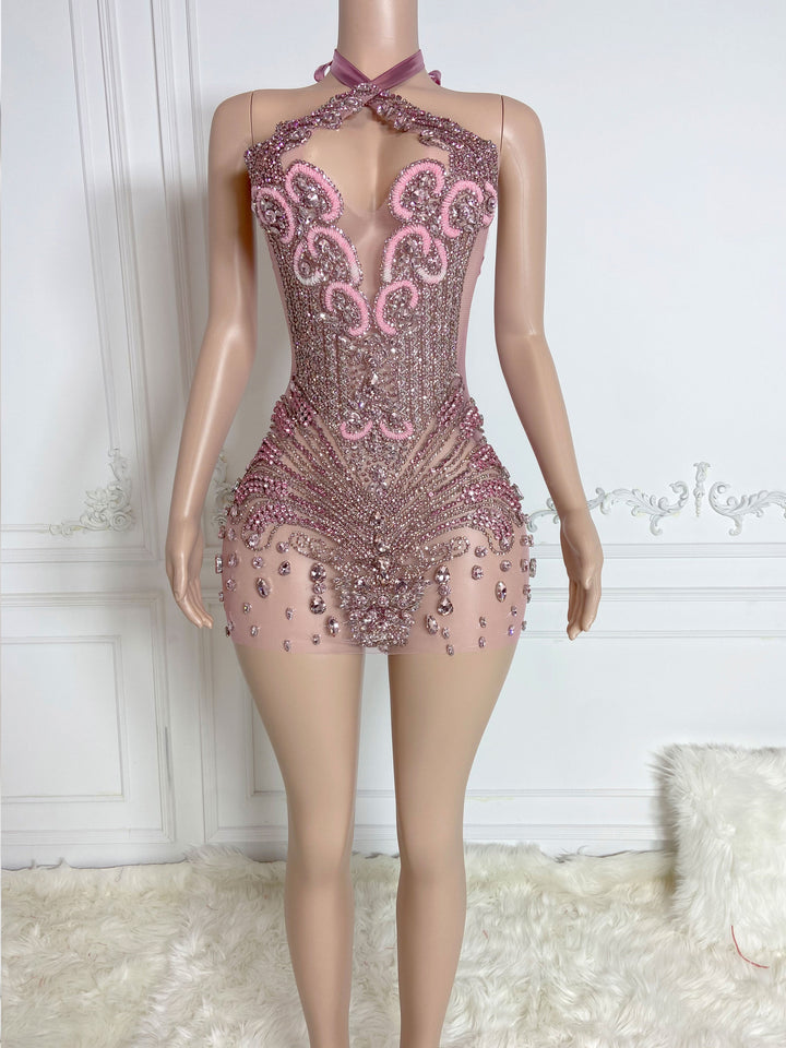 Sparkling Pink V-Neck Dress