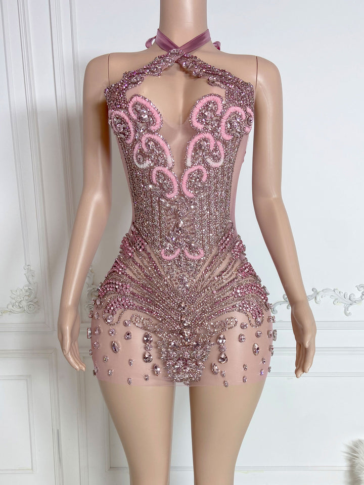 Sparkling Pink V-Neck Dress