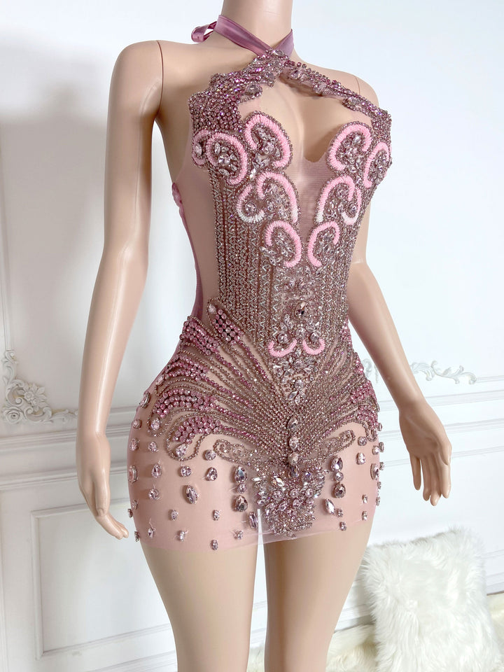 Sparkling Pink V-Neck Dress