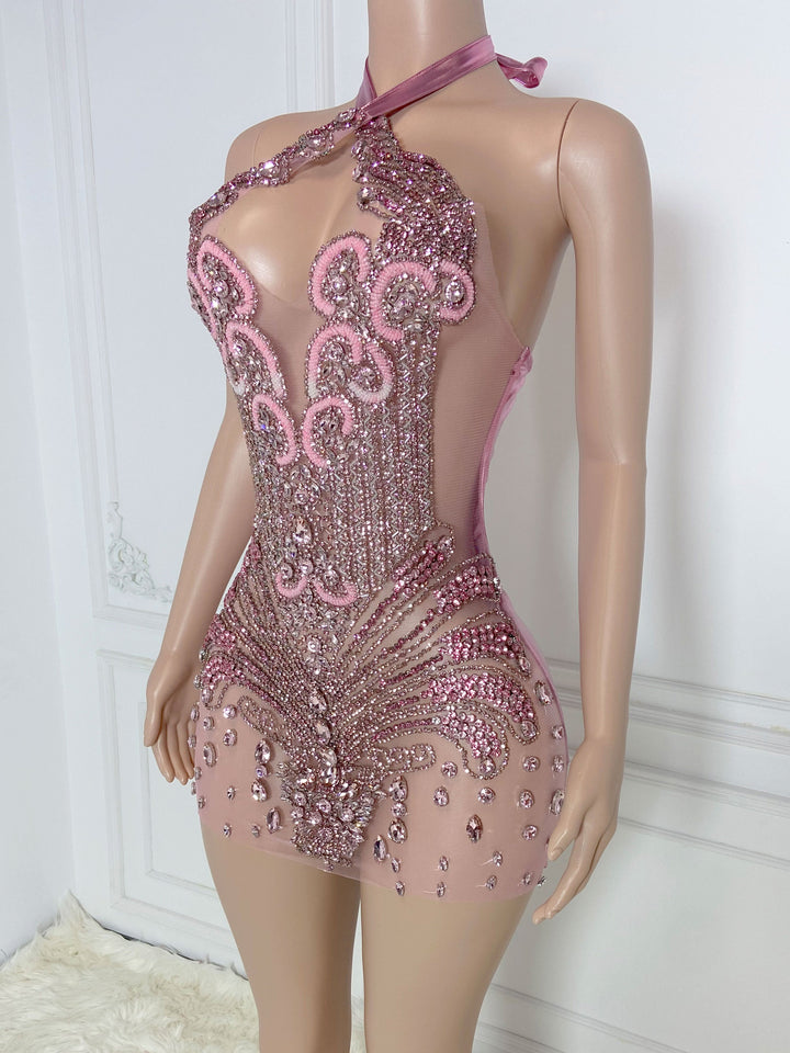 Sparkling Pink V-Neck Dress