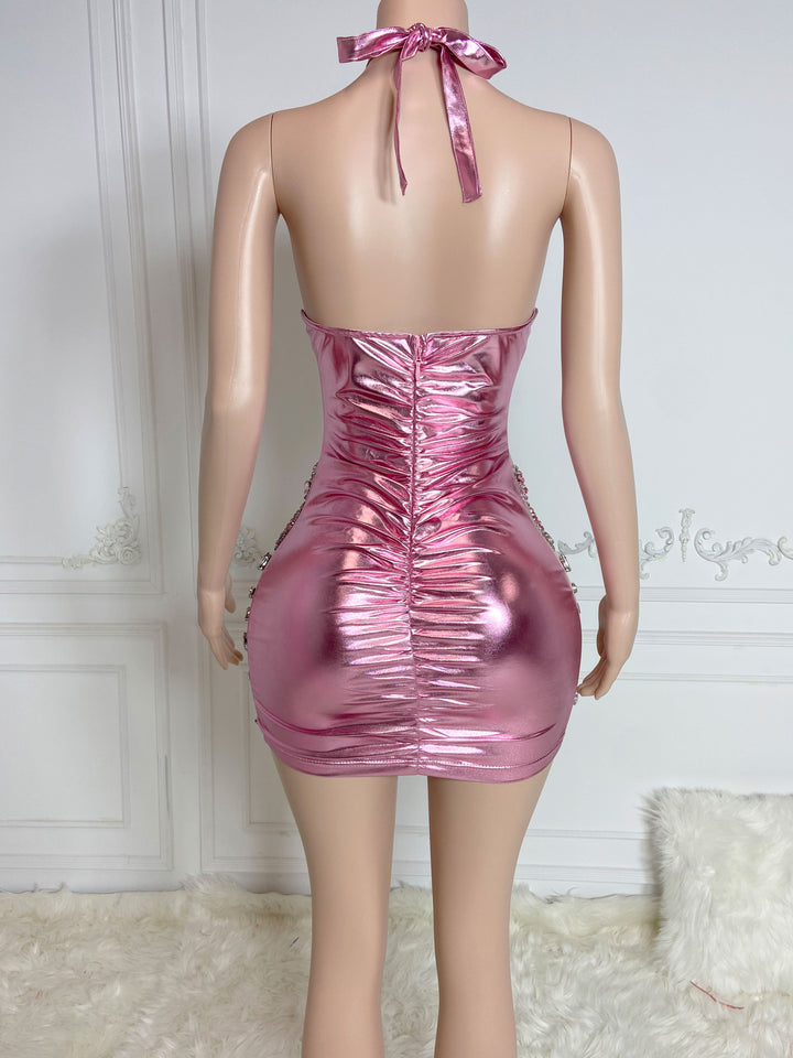 Sparkling Pink V-Neck Dress