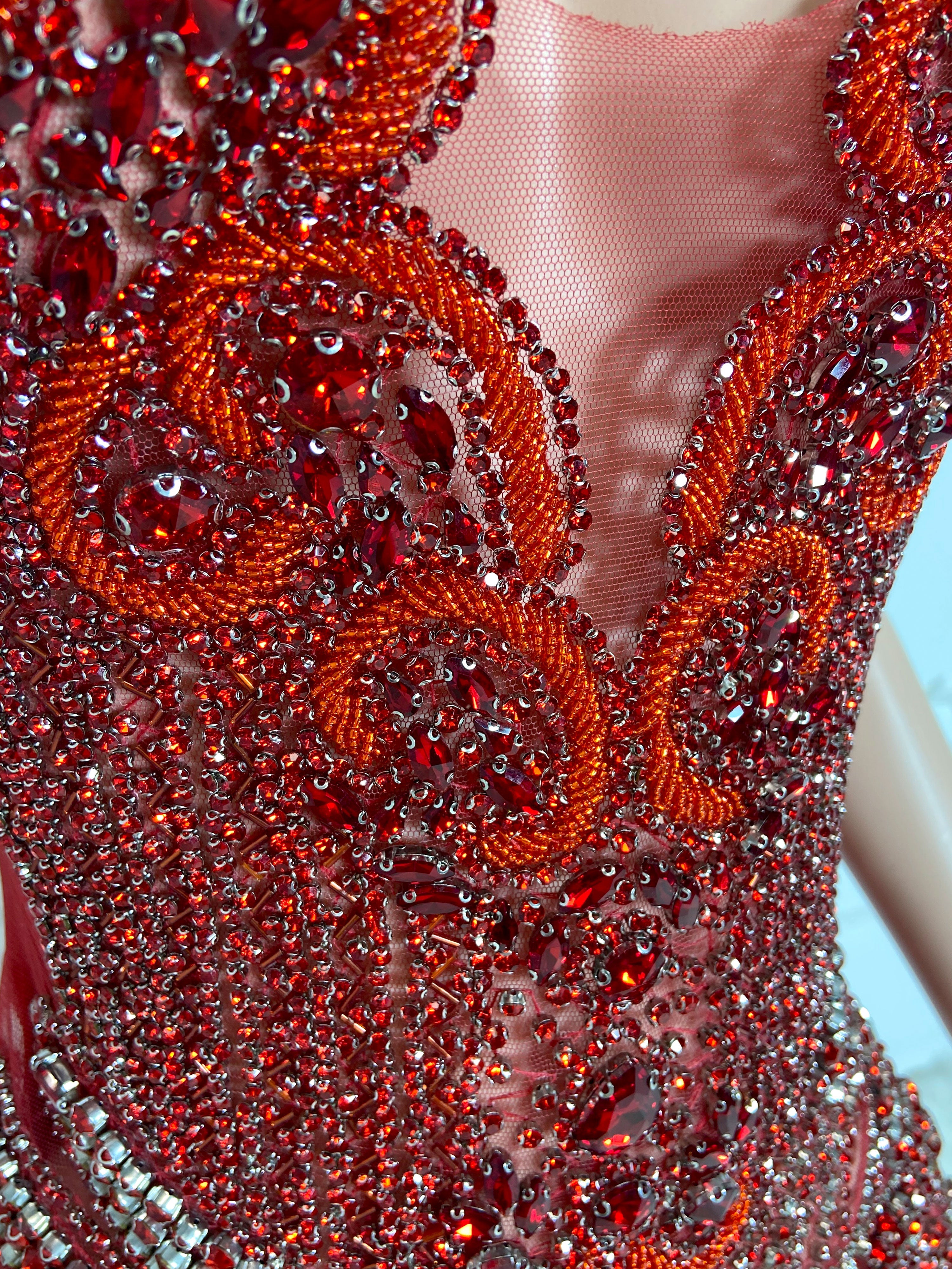 Gleaming Ruby V-Neck Dress