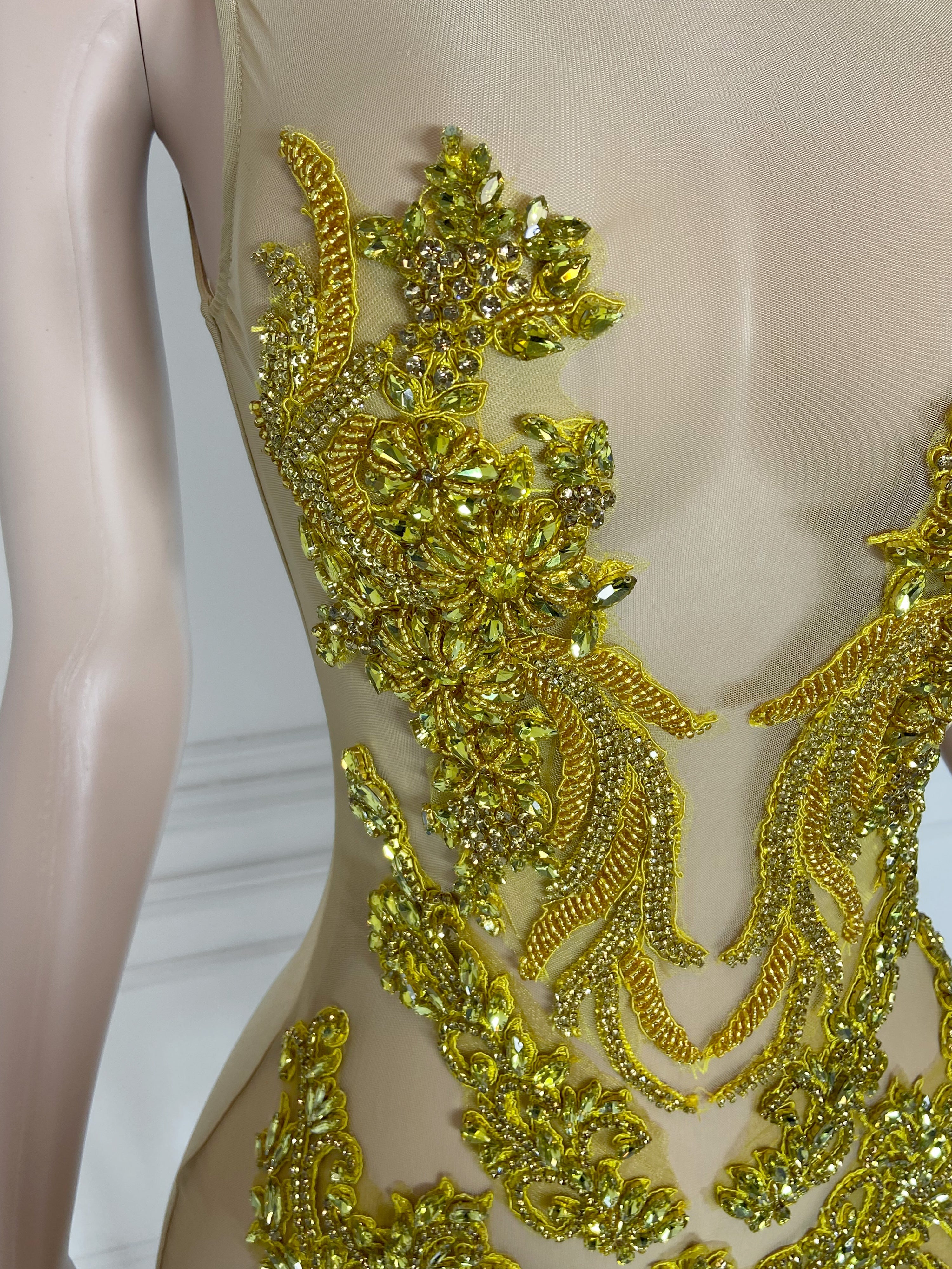 Gold Round Neck Sleeveless with Multi Stones Mini Dress