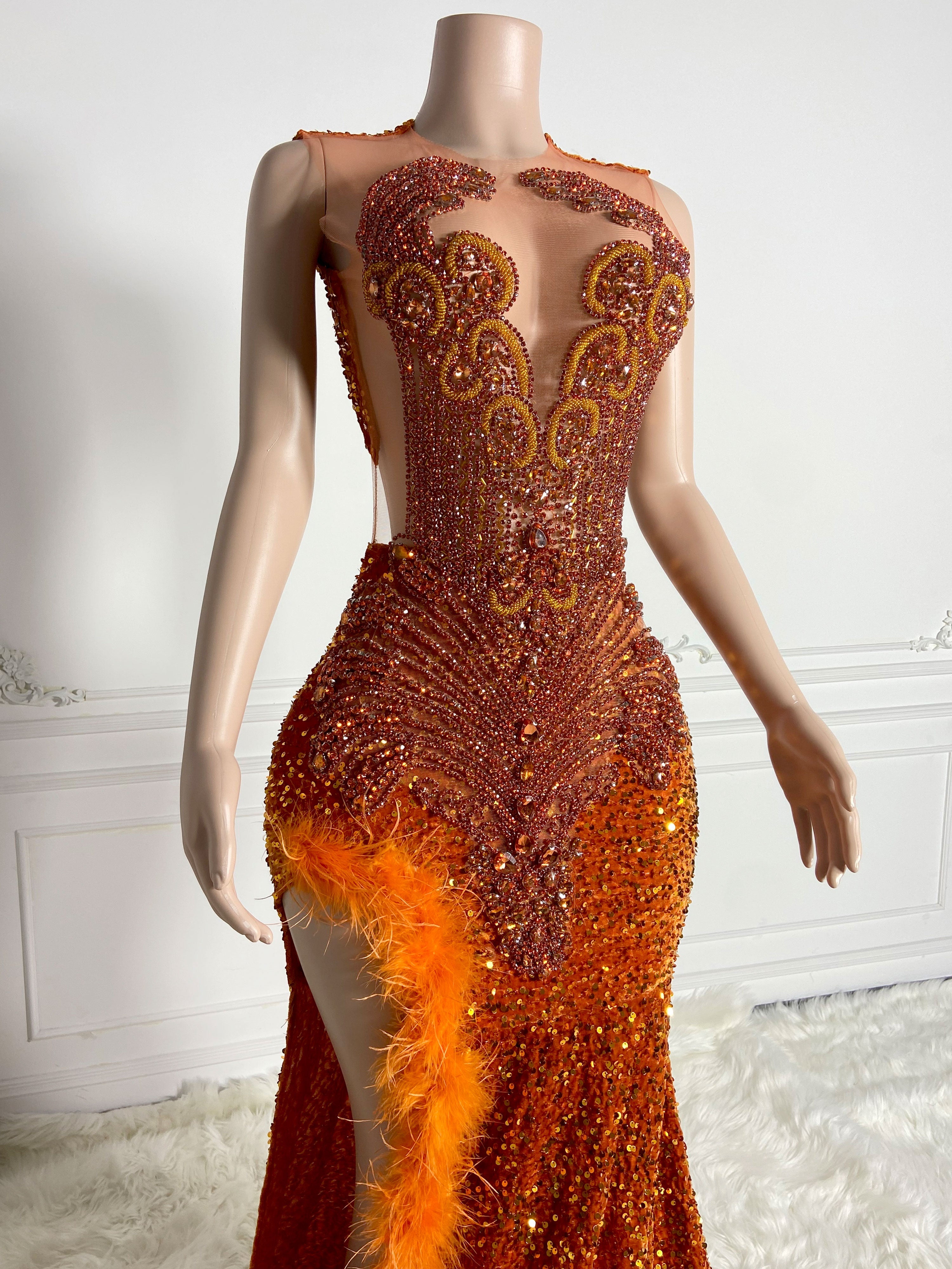 Orange Velvet Maxi Gown