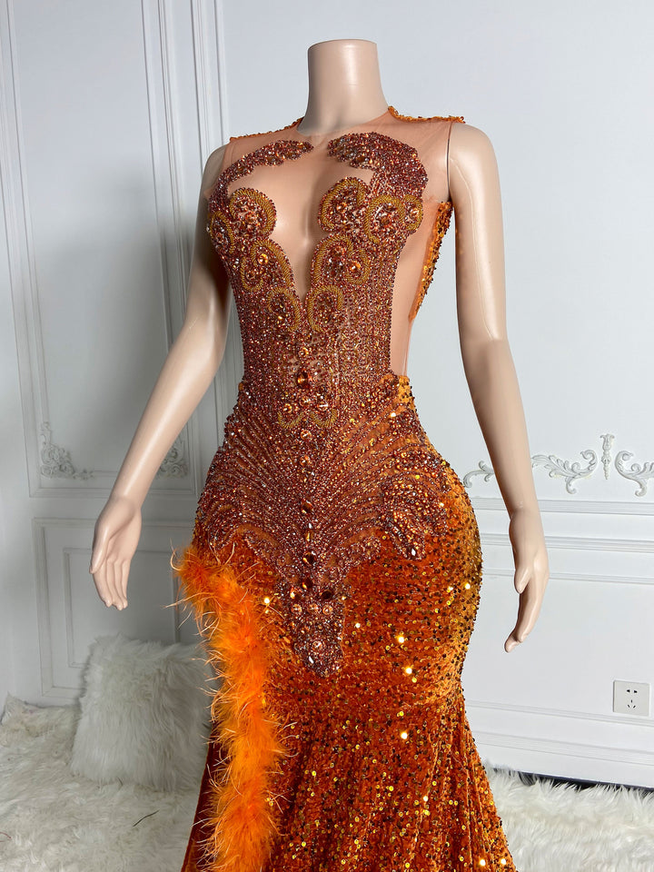 Orange Velvet Maxi Gown