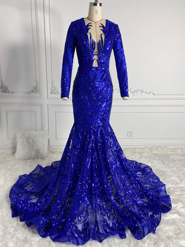 Blue Round Neck Gowns