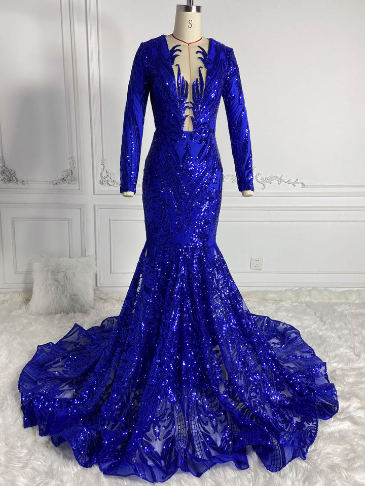 Blue Round Neck Gowns