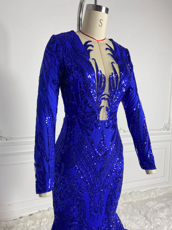 Blue Round Neck Gowns