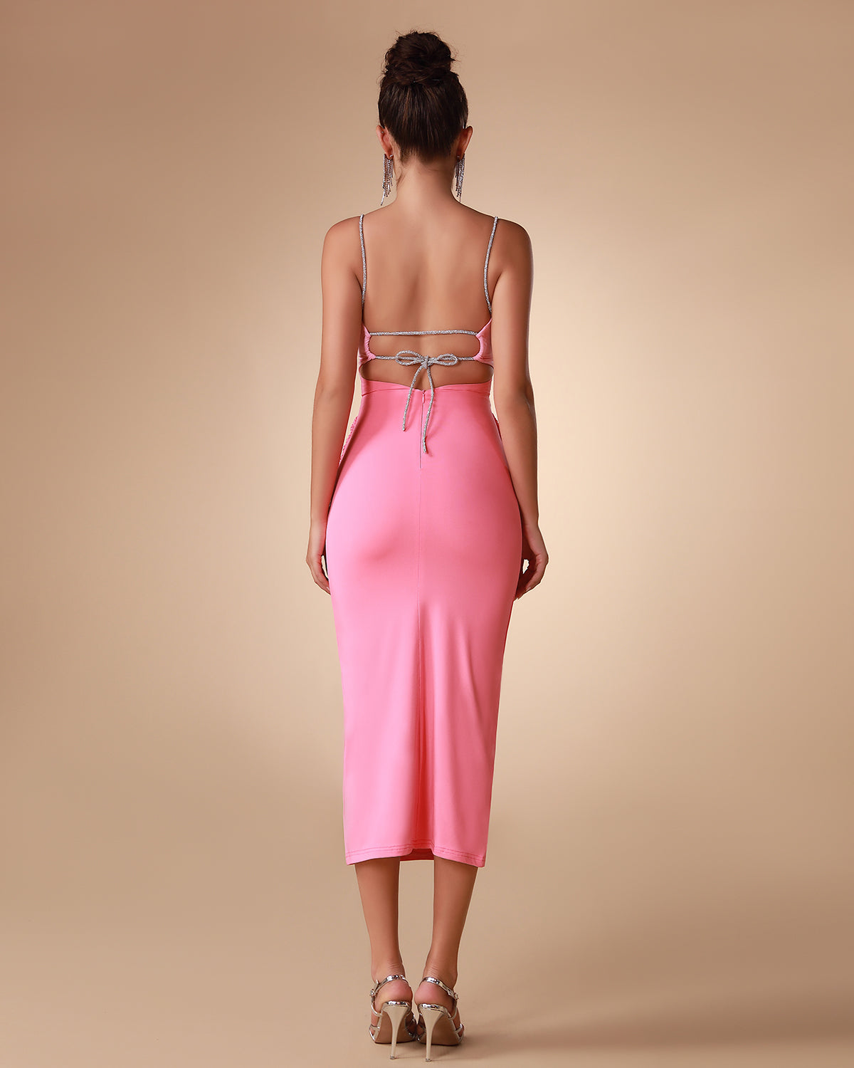Pink Gradient Cut Out Backless Maxi Dress