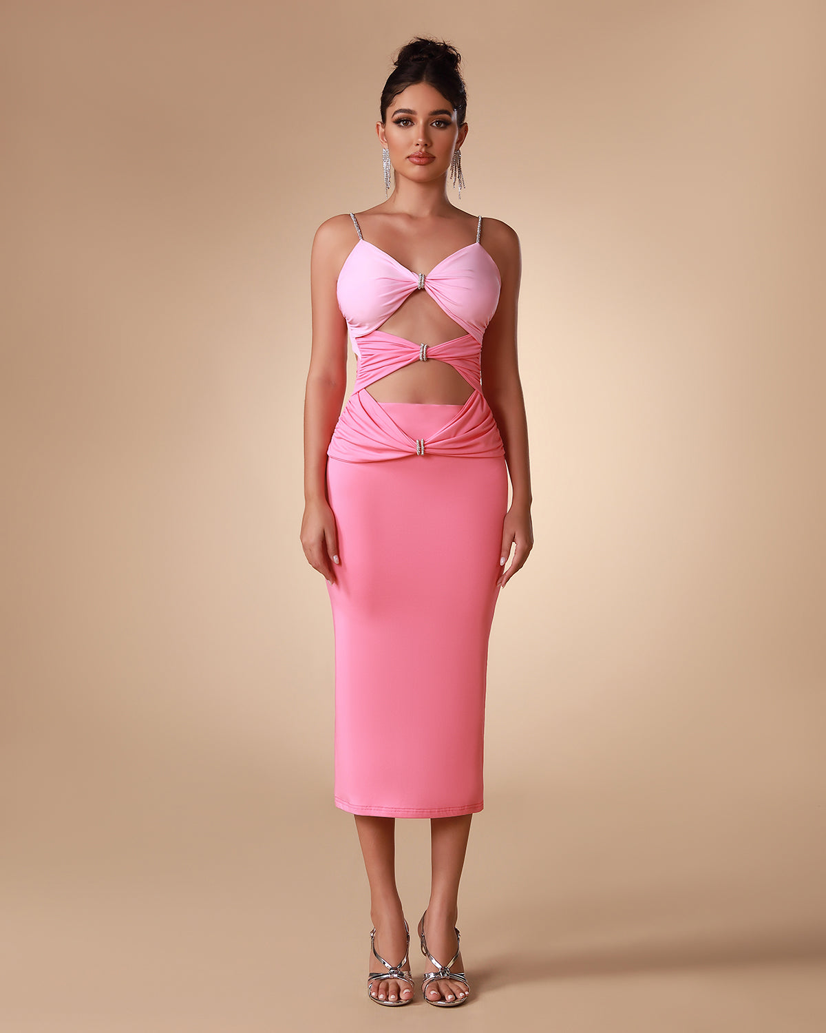 Pink Gradient Cut Out Backless Maxi Dress