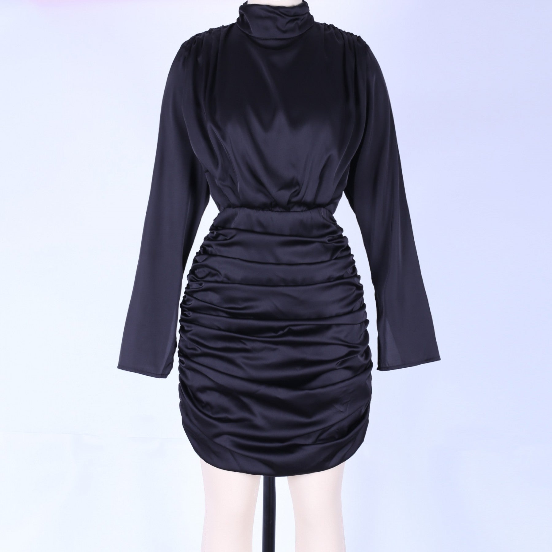 Round Neck Long Sleeve Ruched Mini Bodycon Dress CS0002 5 in wolddress