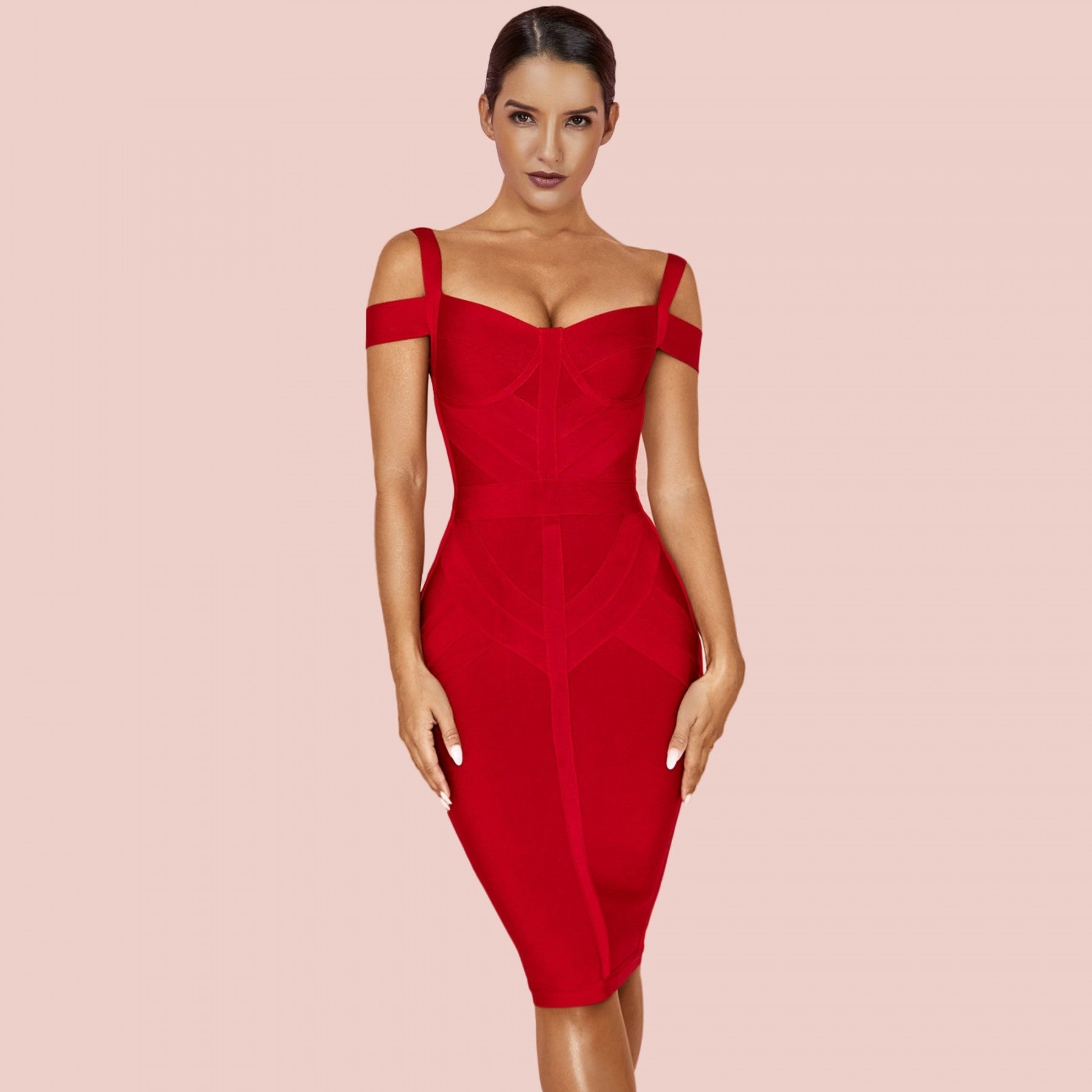 Strappy Short Sleeve Striped Over Knee Bandage Dress PF19168 3 in wolddress
