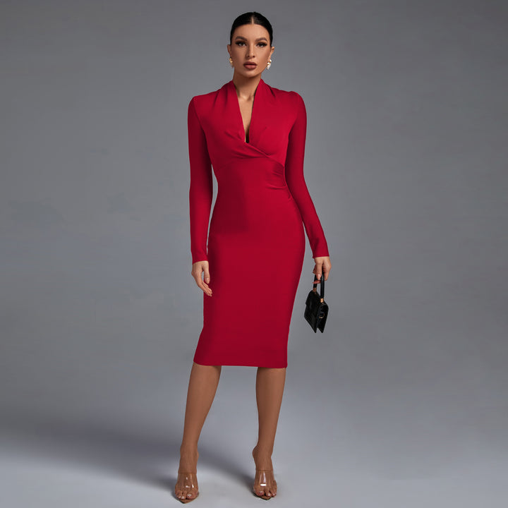 red long sleeve bandage dress Red Mini Bandage Dress for Women Sexy Knit Long Sleeve
