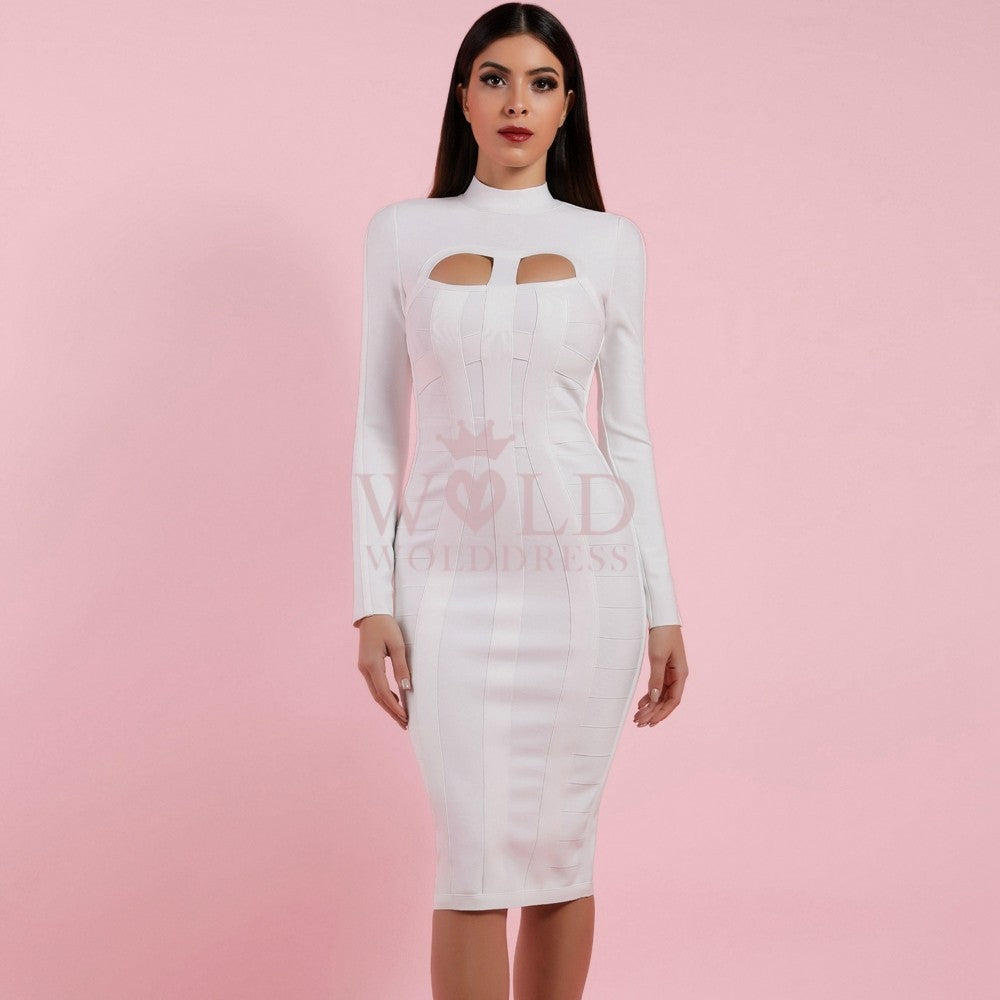 High Neck Long Sleeve Cut Out Over Knee Bandage Dress PP1103 12 in wolddress