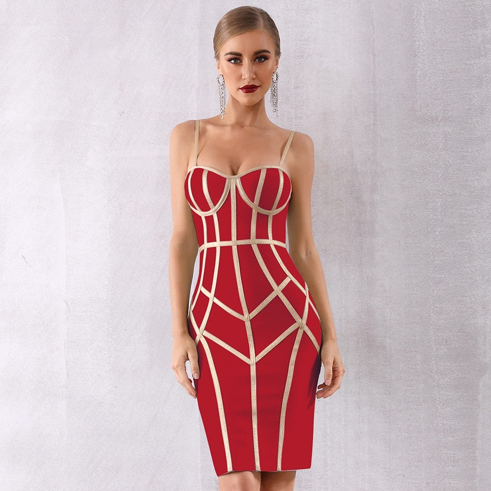 Strappy Sleeveless Striped Over Knee Bandage Dress PP19131 4 in wolddress