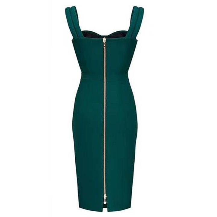 Green Women' Dark Strappy Sleeveless Striped Over Knee Bandage Cocktail Dress, by Wolddress Evening Party Green Women' Dark Strappy Sleeveless Striped Over Knee Bandage Cocktail Dress, by Wolddress Evening Party