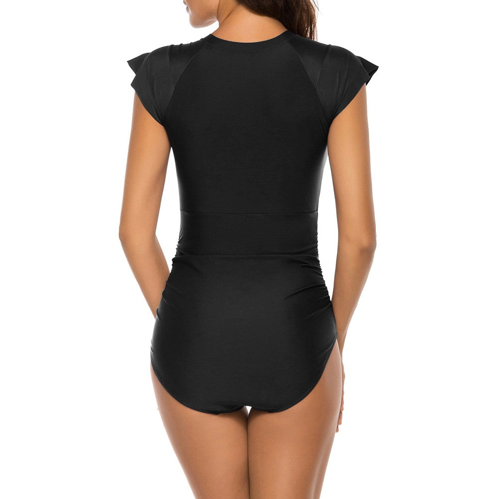 Round Neck Short Sleeve Stretchy Bodycon Swimsuit YS20002 39 in wolddress